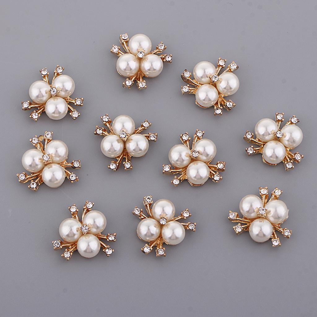 10pcs Alloy Flower Pearl Rhinestone Embellishments DIY Accessories Rose Golden