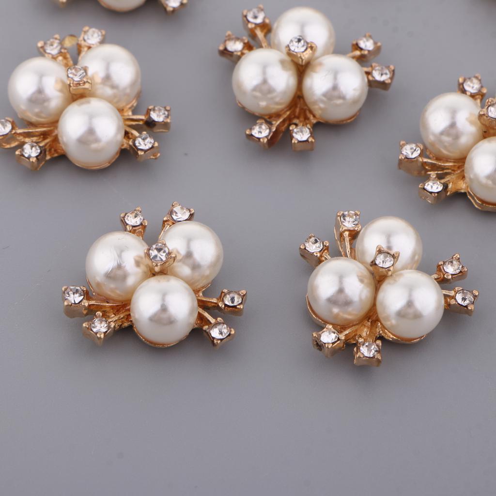 3x10pcs Alloy Flower Pearl Rhinestone Embellishments DIY Accessories Rose Golden