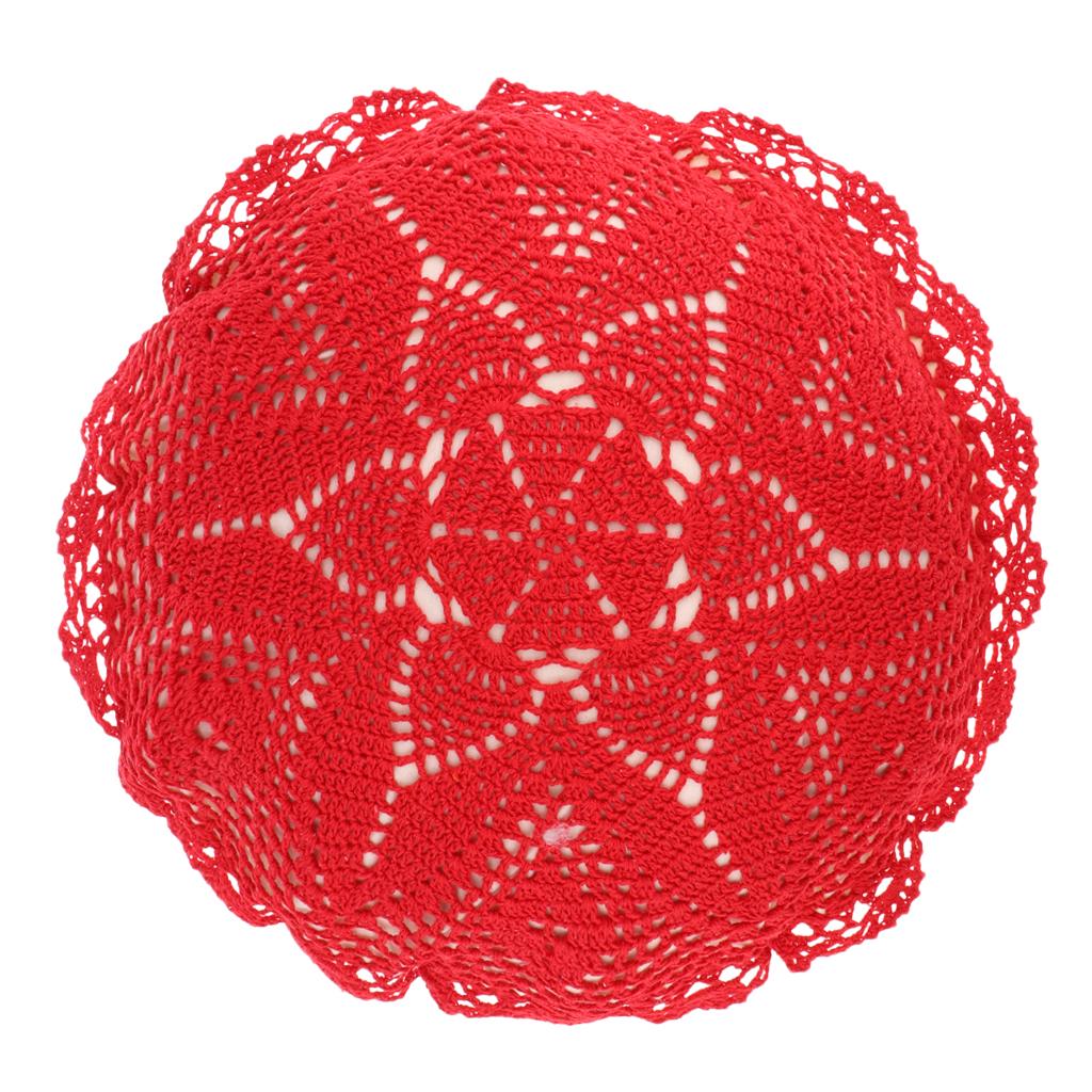 Round Crochet Cotton Pillow Case Cushion Cover 40cm Includes Pillow Core