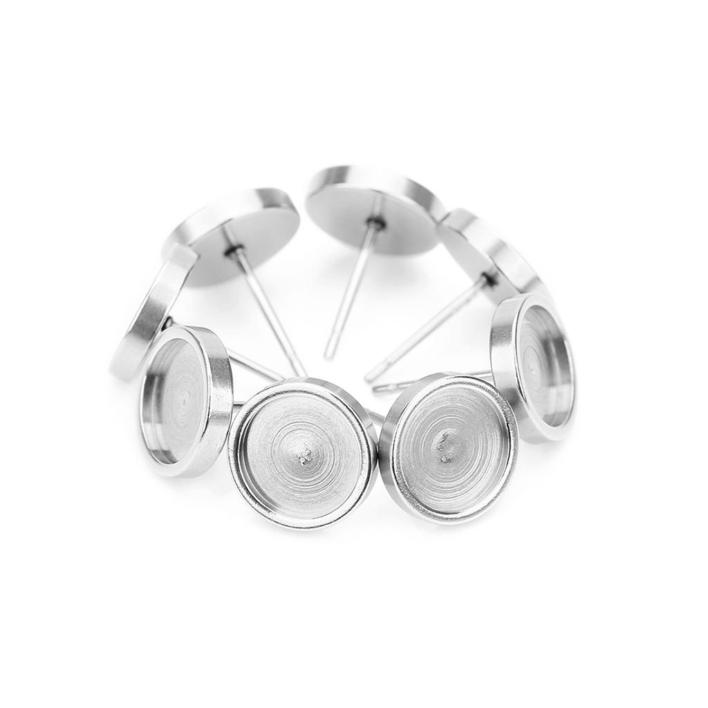 20Pieces Stainless Steel Stud Earring Blank Cabochon Base Setting Trays 10mm