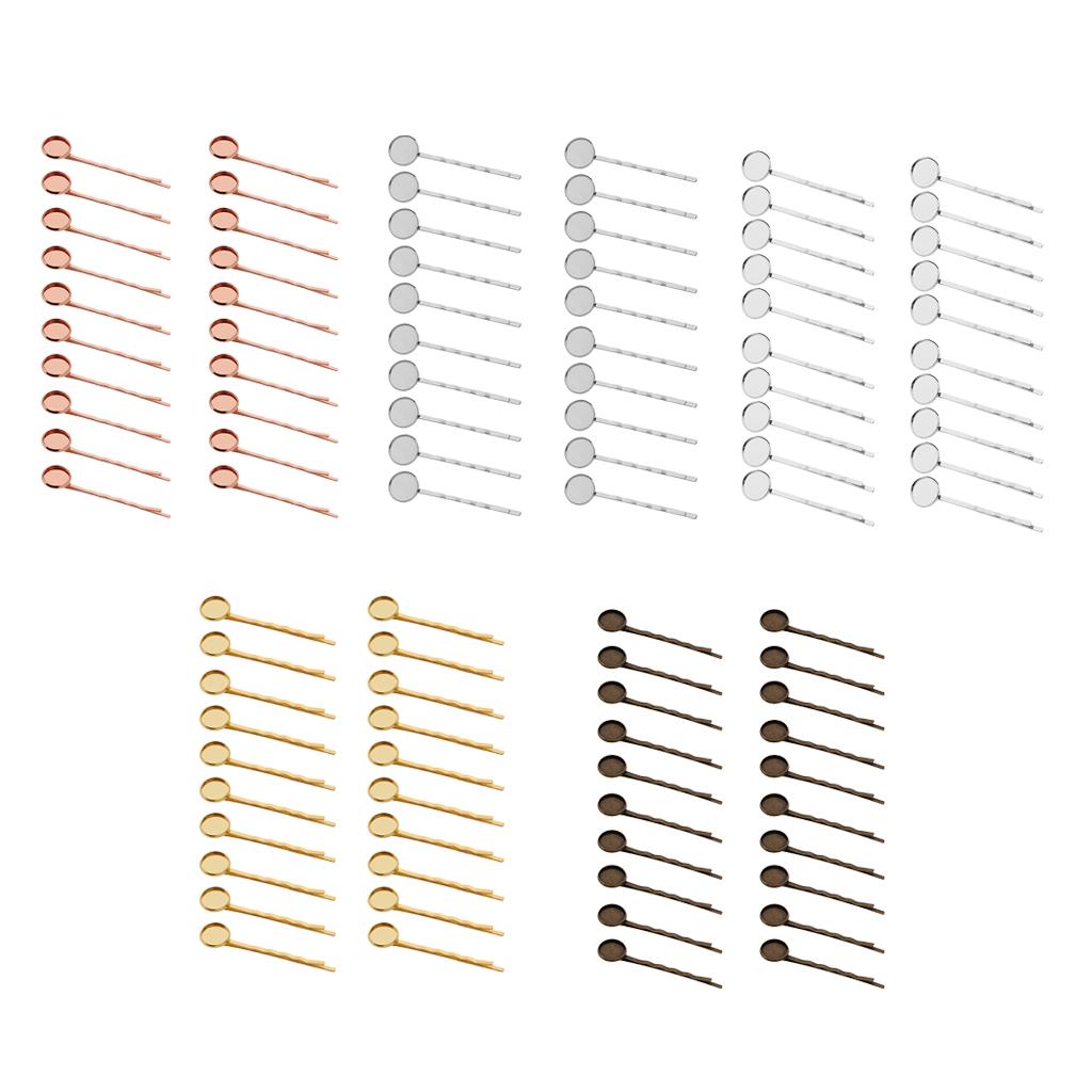 2x20Pcs blank cabochon beads hair clip setting base round 12mm Golden