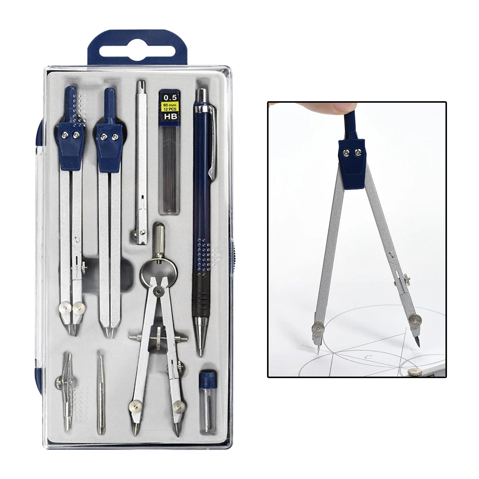 9PCS Professional Drawing Compass Math Geometry Tool Circles Zinc Alloy Set