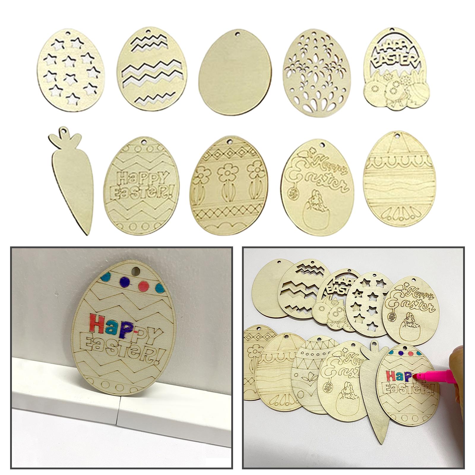 10 Pieces Unfinished Wood Easter Egg Cutouts Pendants for Easter Spring