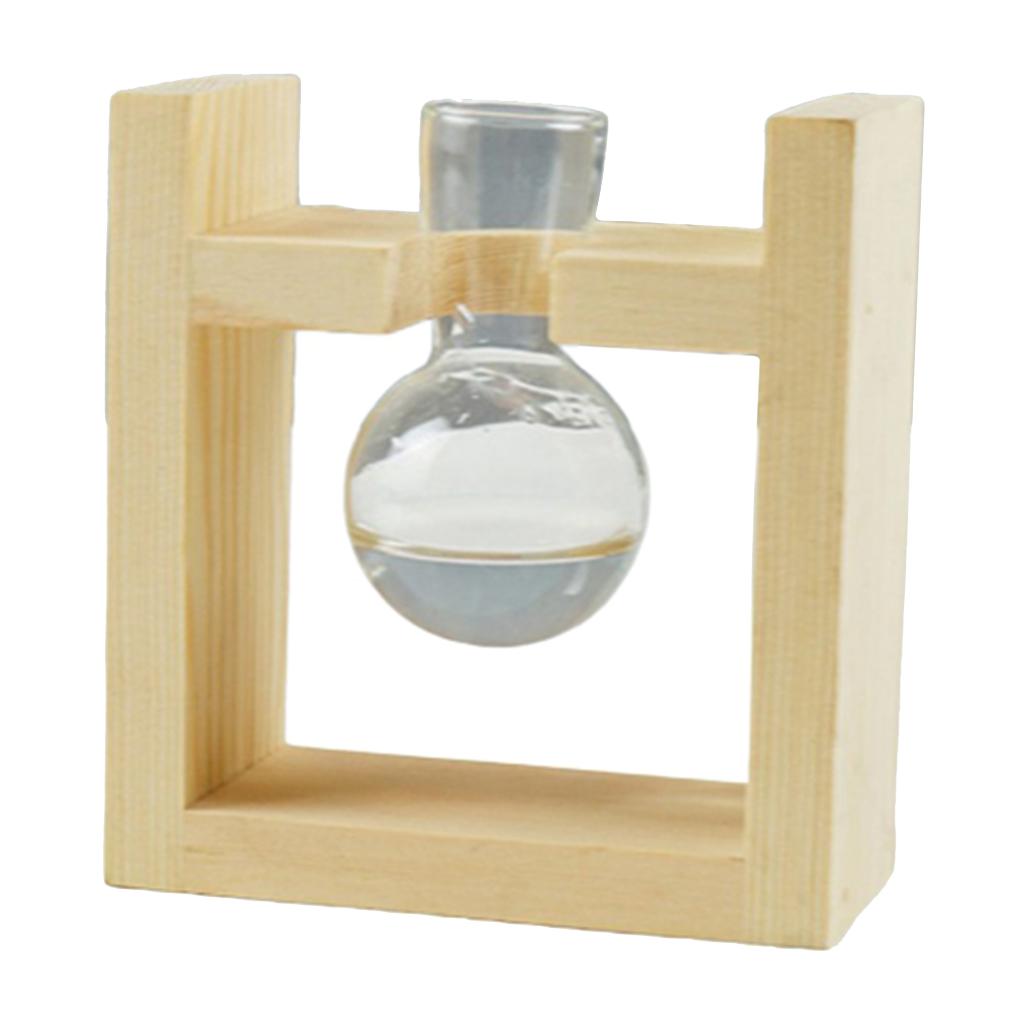 Hydroponic Glass Vase with Wooden Holder Plant Terrarium Planter Single Vase_B