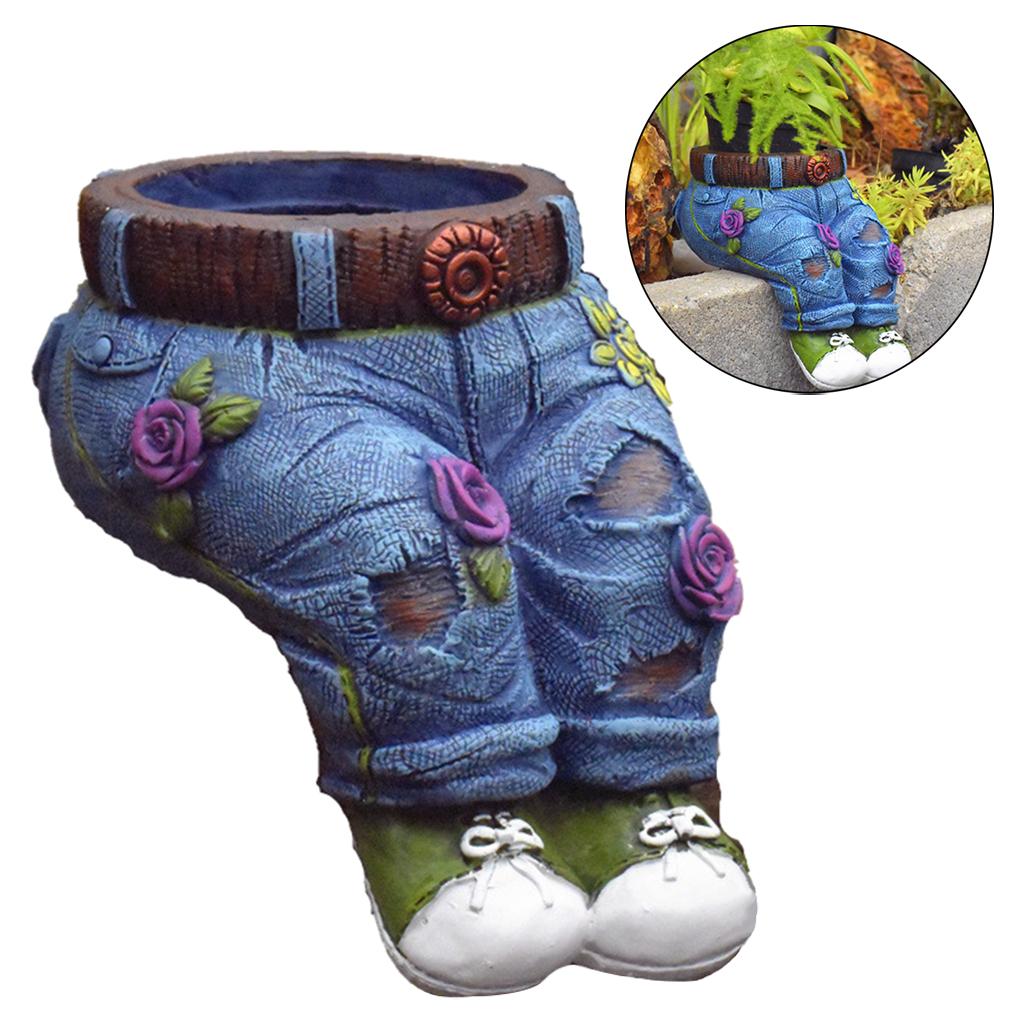 Plant Resin Pot Jeans Styling Flowerpot Garden Ornament Sitting Denim Jeans 