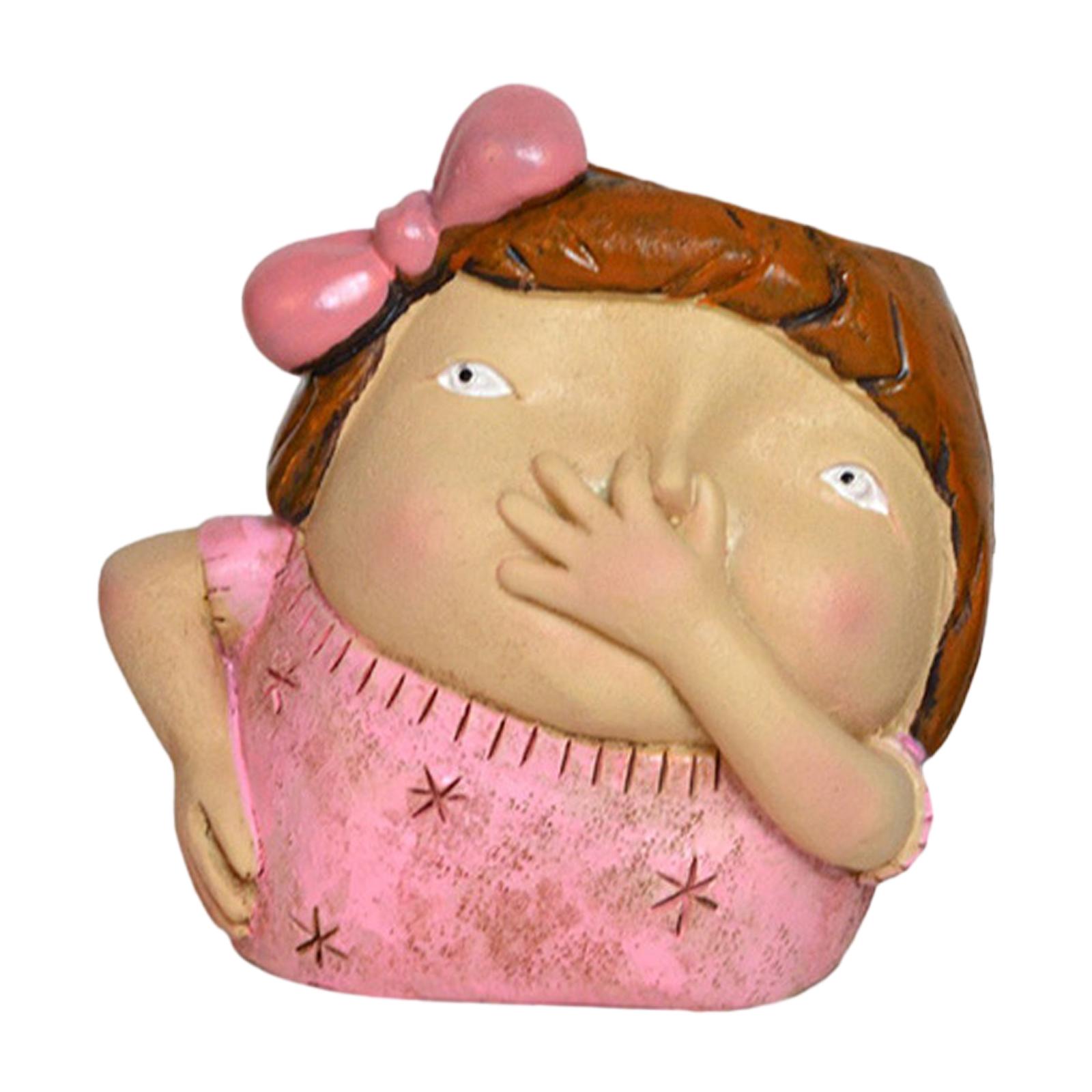 Face Flower Pot Girl Statue Planter