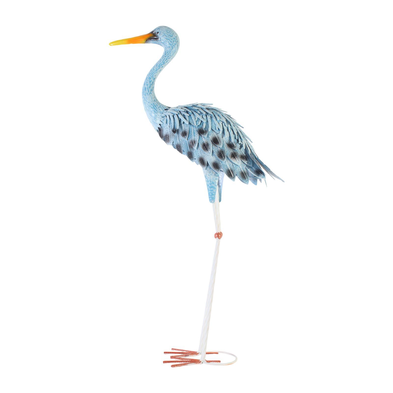 Blue Egret Statue Collecting Metal Yard Art for Backyard