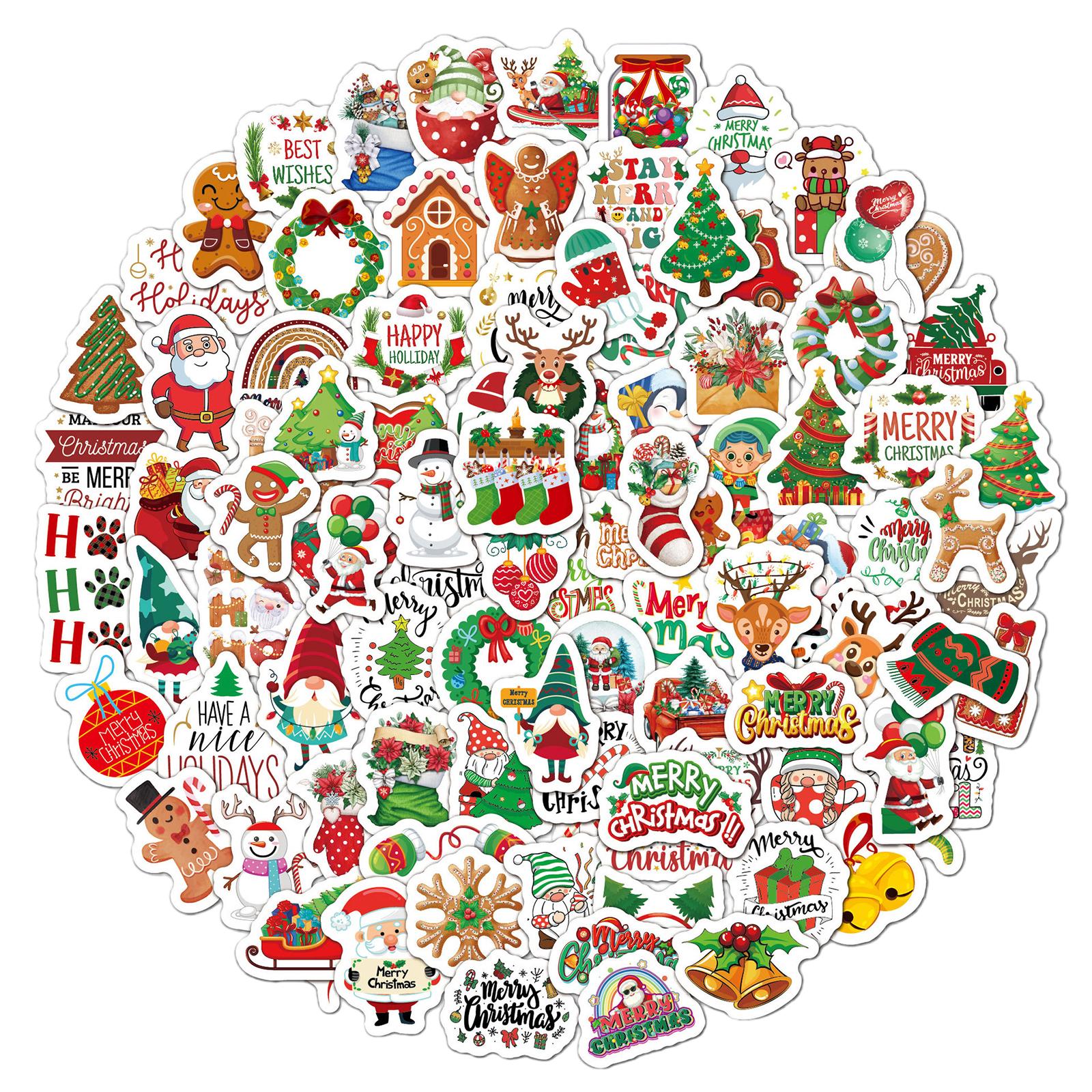 100x Merry Christmas Stickers Cute Xmas Stickers for Laptop Crafts Snowboard