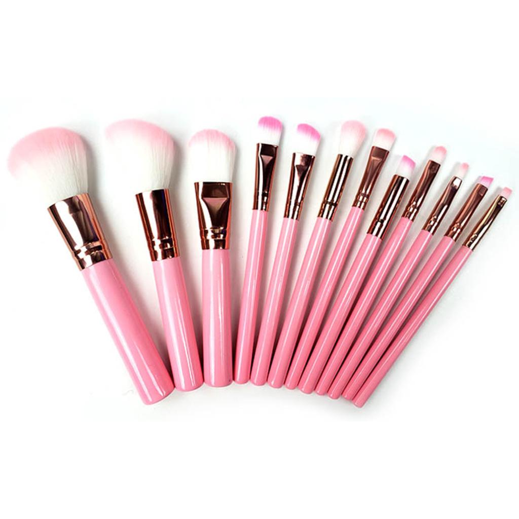 12 Pieces Eye Nose Face Makeup Brushes Blush Powder Foundation Brush Pink