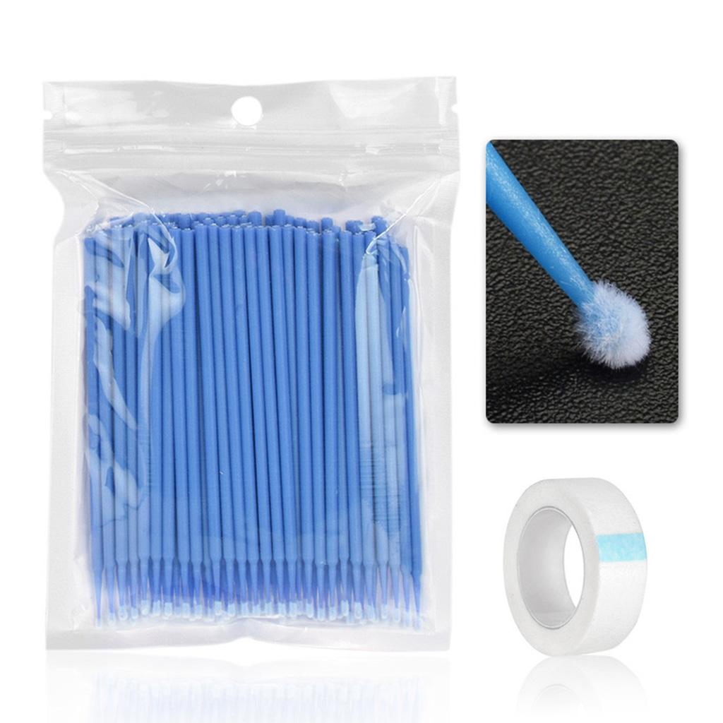100Pcs Disposable Eyelash Extension Microbrush Swabs & Under Eye Pads Blue