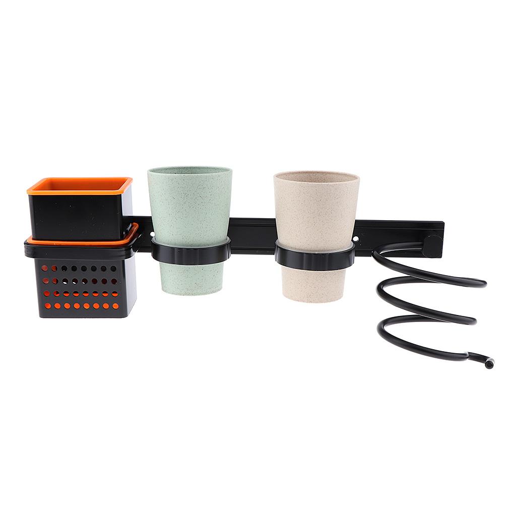 Wall Mount Hair Dryer Holder Shelf Hanger Straightener Comb Organizer Set