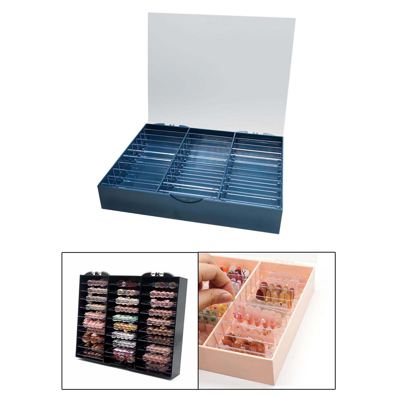 Nail Art Storage Case 30 Cells Nail Decoration Box for Nail Salon Nail False Blue