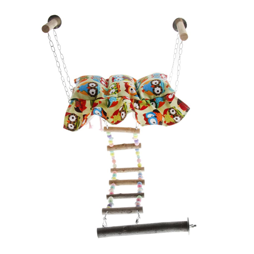 Bird Canvas Quilted Parrot Hammock Platform with Cushion Cage Swing Toys