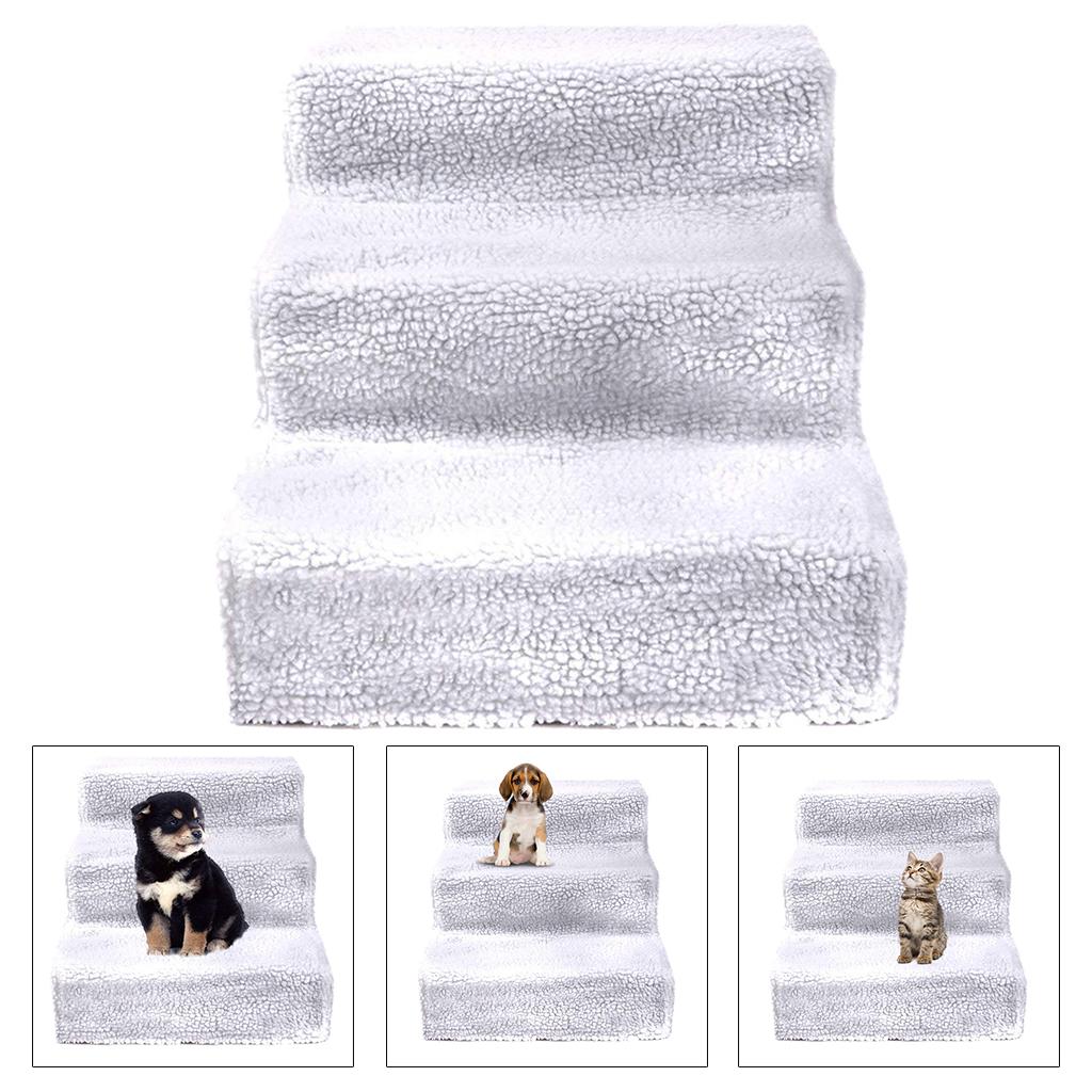 Dog Steps Ramp Foam Couch Removable Cover Pet Training 3Step Stair White