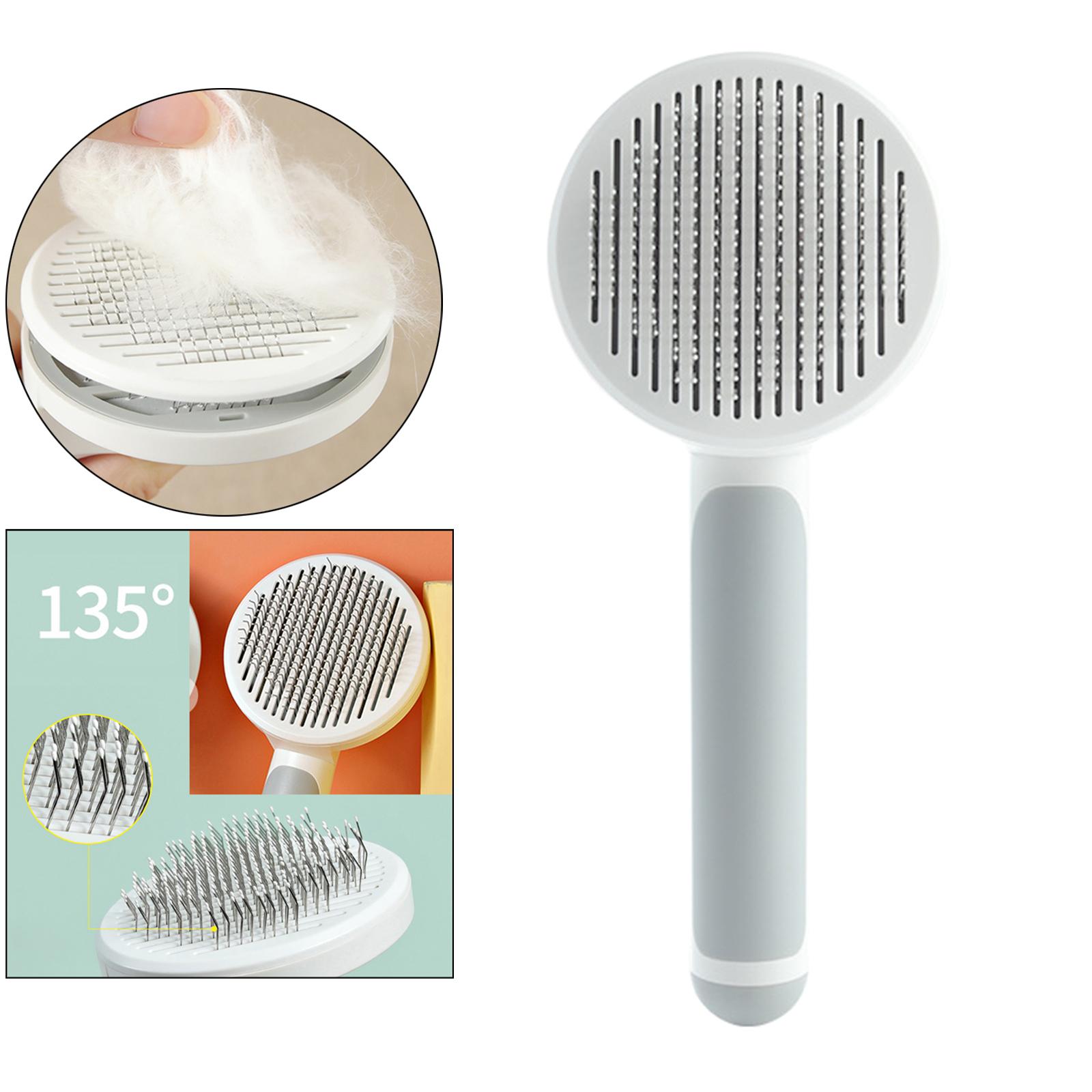 Pet Dog Cat Massage Comb Grooming Removes Hair Self Cleaning Brush Grey