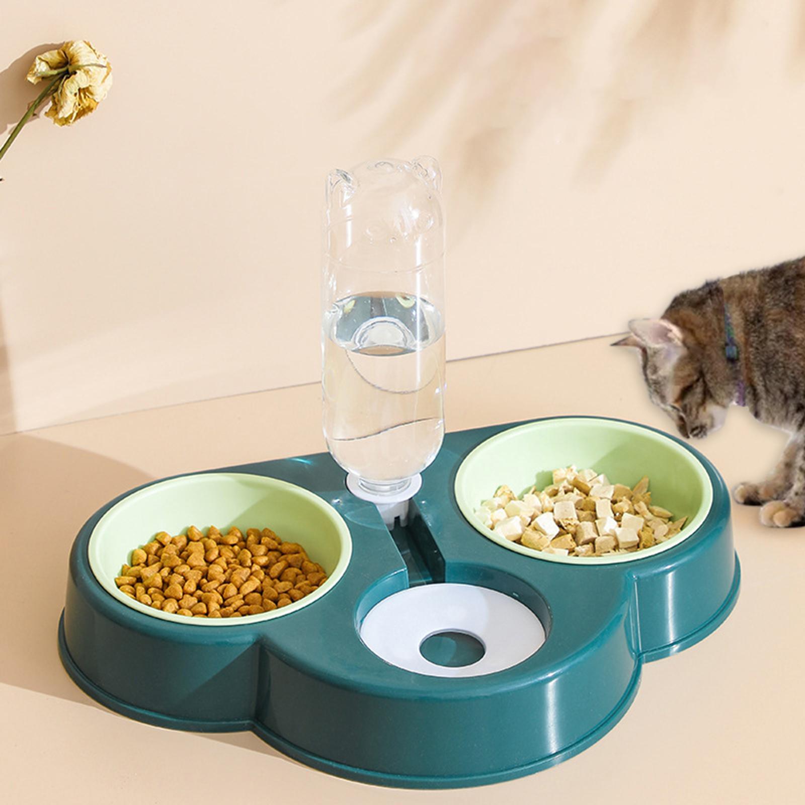 Portable Automatic Feeder Dual Bowl Feeder Bowl Dish Food Dispenser Green