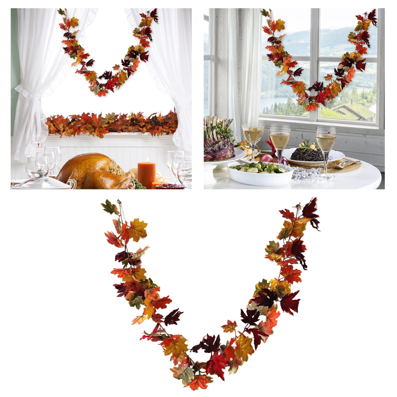 Artificial Autumn Maple Leaf Rattan Fall Garland Foliage Vine Without LED