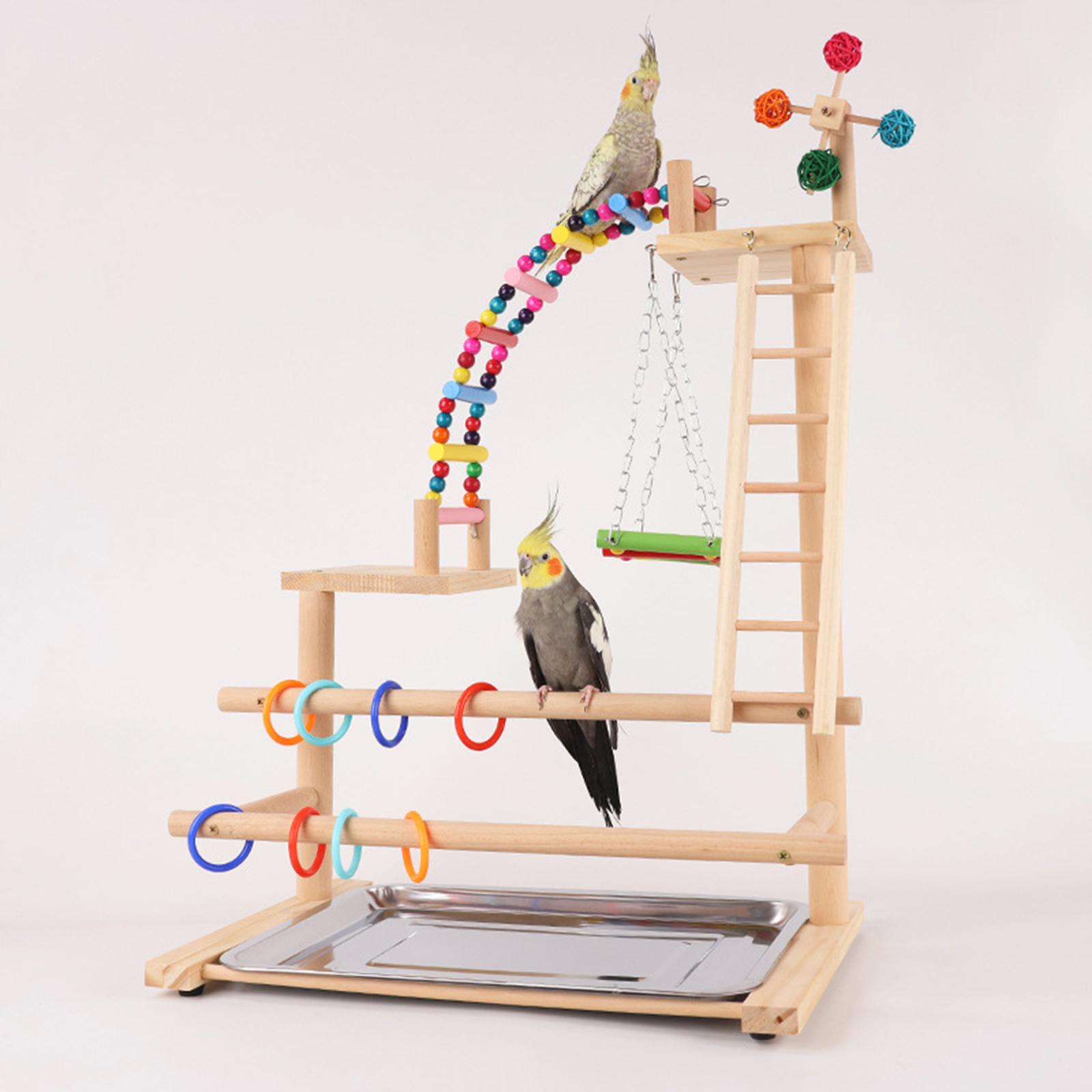 Wood Perch Stand Bird Gym Parrot Playground for Cockatiel Hummingbird Budgie