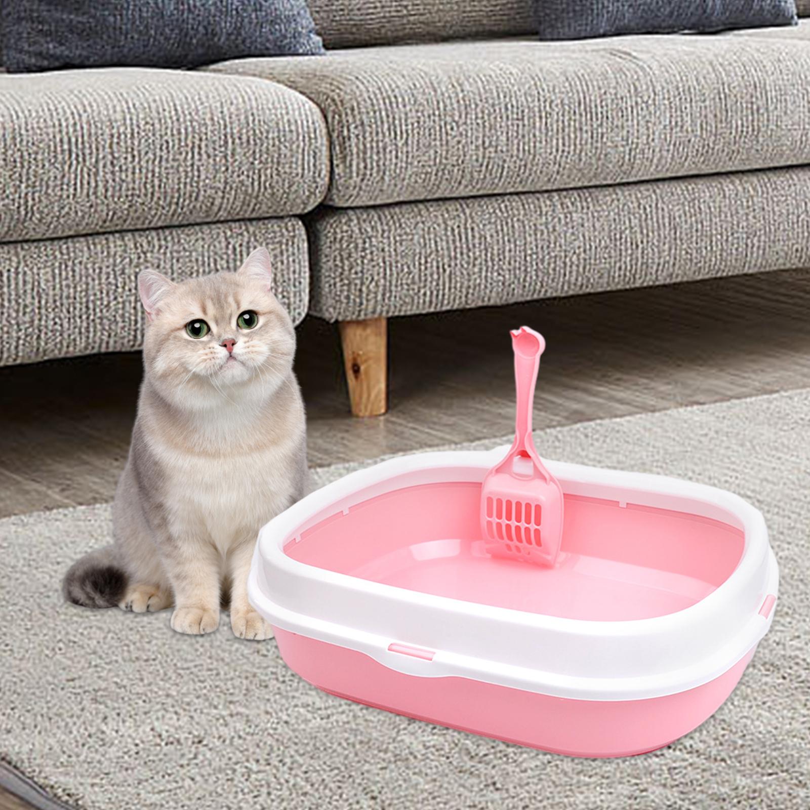 Cat Litter Tray Splashproof Durable Litter Container Heighten Pinkj