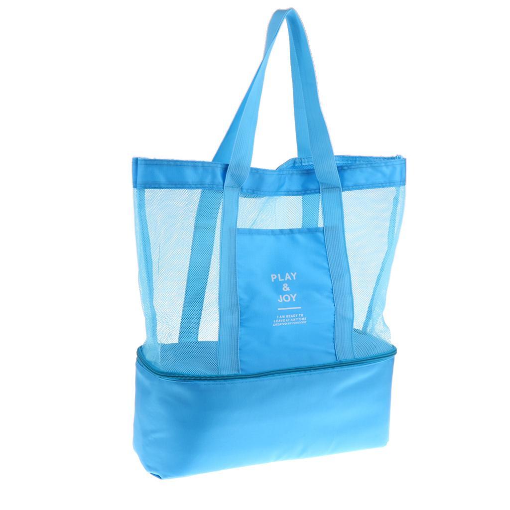 Portable Insulated Cooler Bag Travel Camping Picnic Bag Mesh Swim Beach ...
