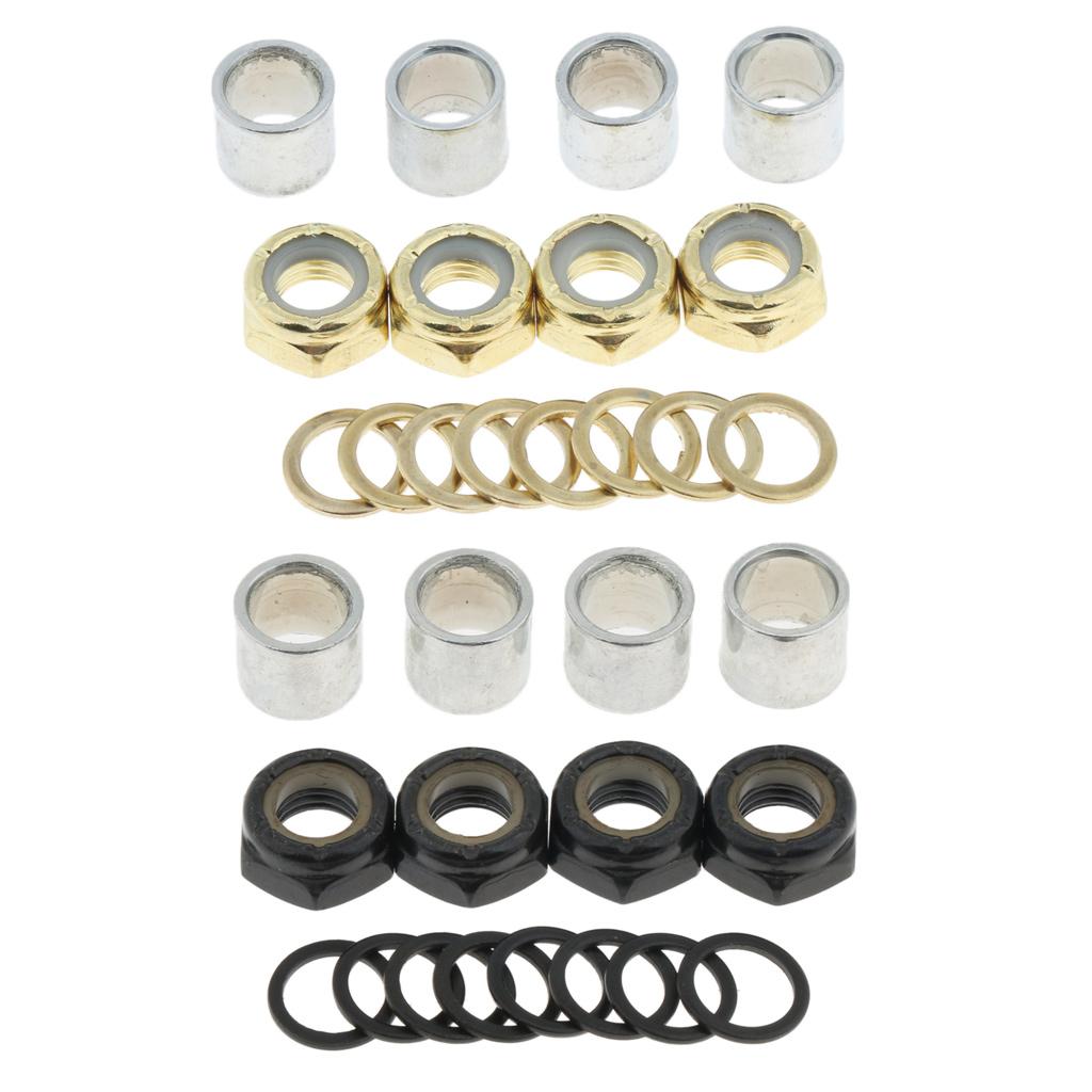 6xSkateboard Longboard Truck Speed Kit Axle Speed Washers Nuts Spacer Golden