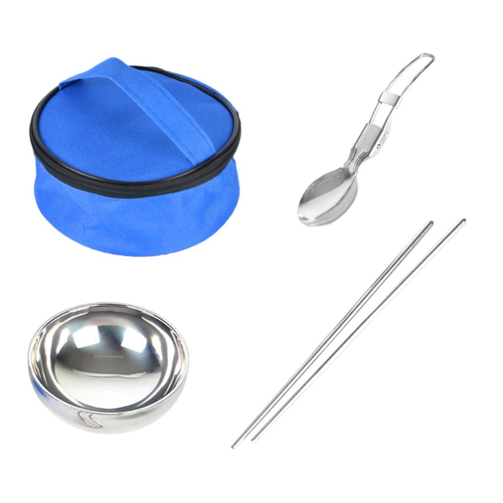 Portable Stainless Steel Cutlery Set with Chopsticks Spoons Bowls Blue