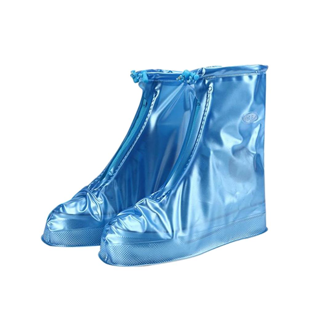 Mid&High Thickened Non-Slip Wear-Resistant Waterproof Shoe Cover M Blue