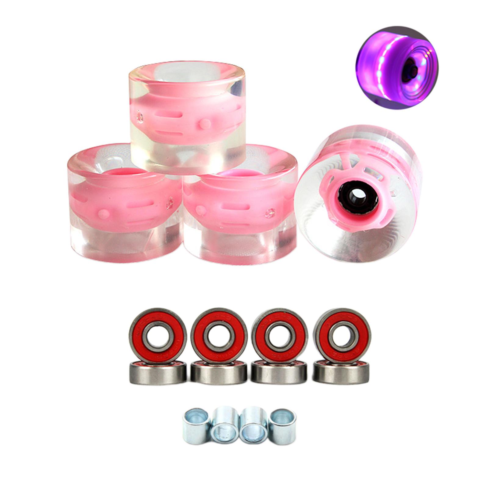 4x Skateboard Wheels Light Up with Bearings Glow Flash Longboard Pink