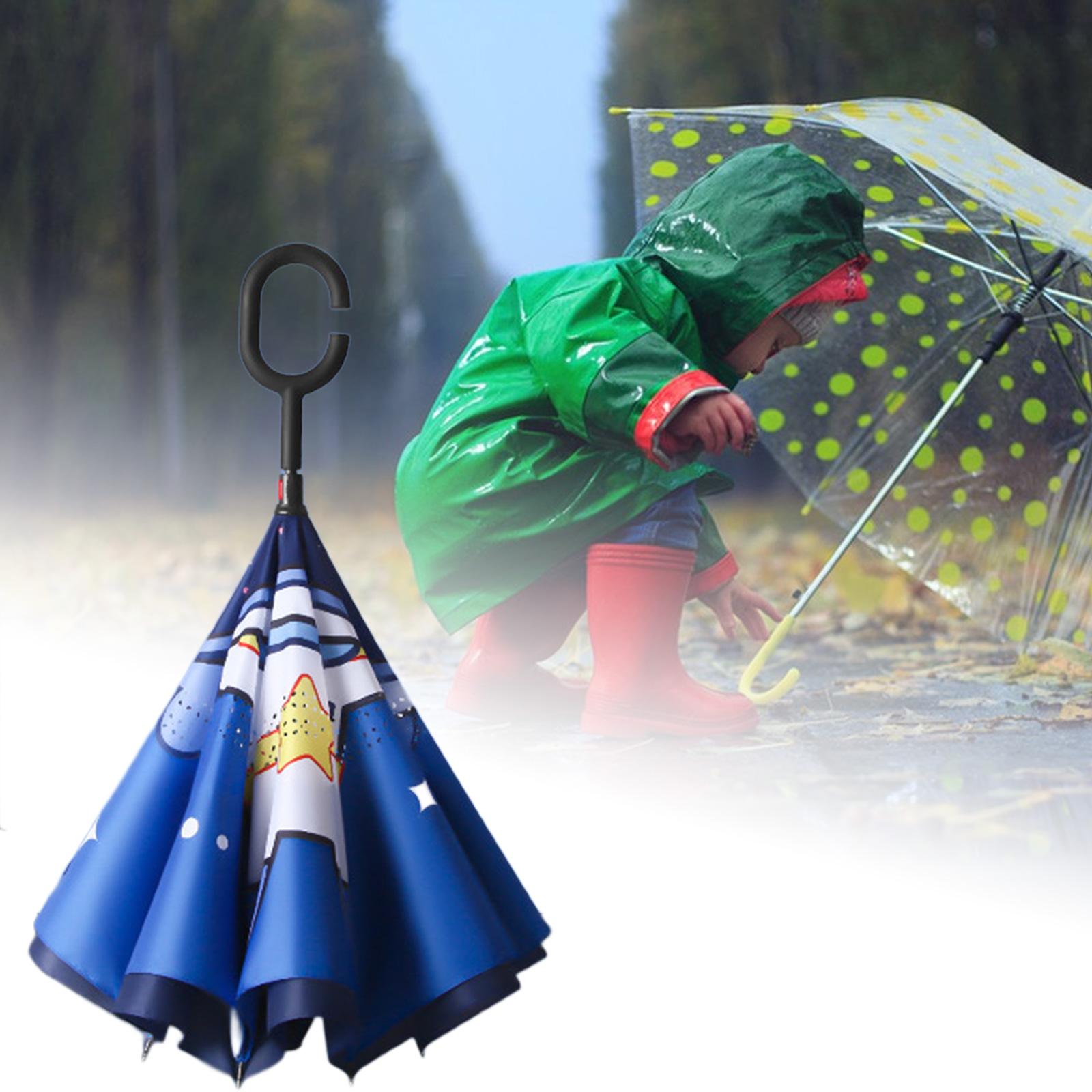 Kids Windproof Inverted Umbrella Cartoon Folding Hands Free Umbrella Style C