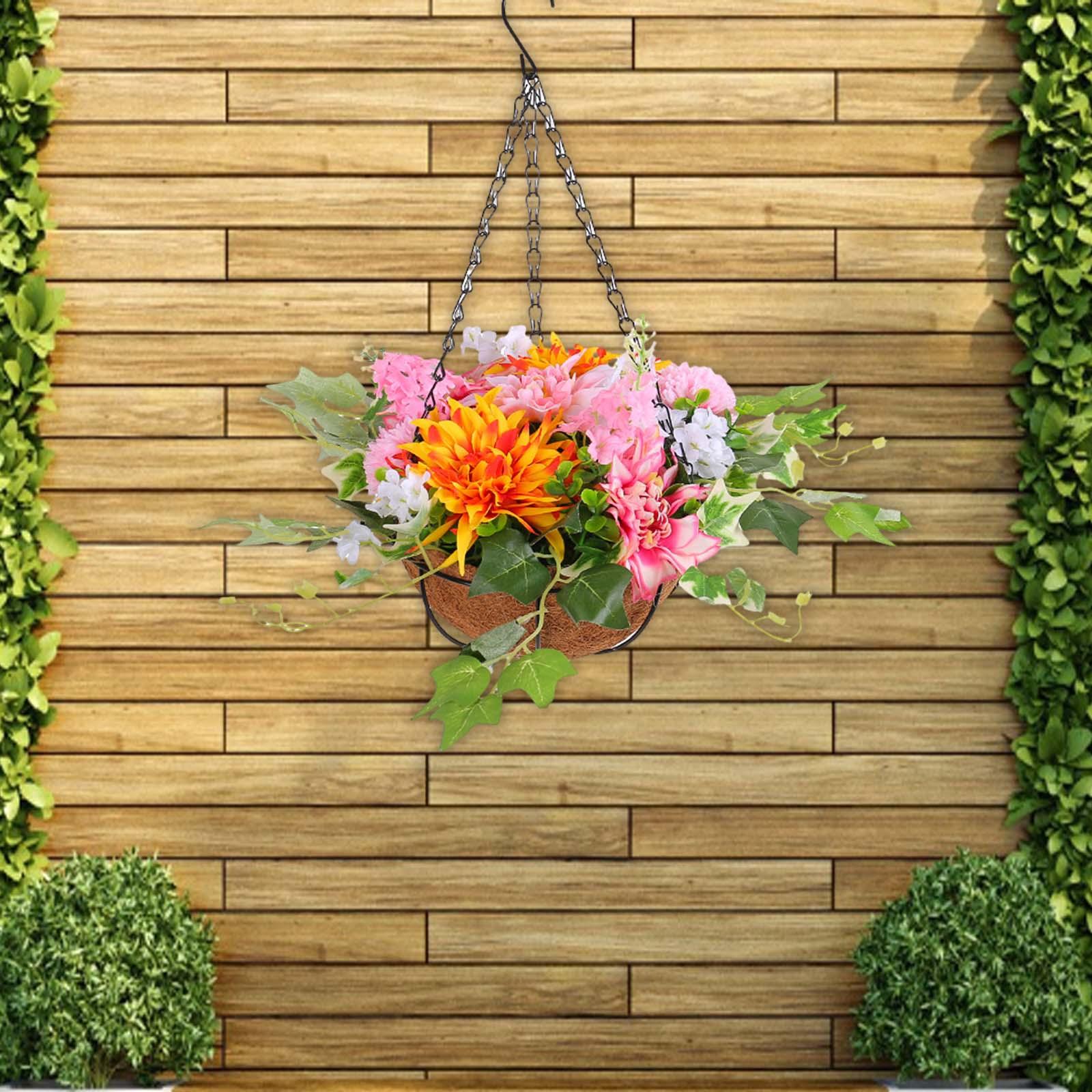 Artificial Hanging Flowers in Basket Coconut Lining Chain Flowerpot for Lawn