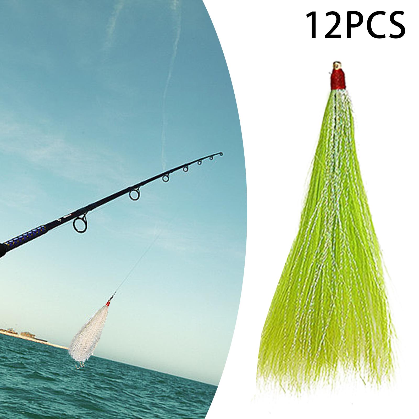 12Pcs Fishing Bucktail Teasers for Seabass Lightweight Catfish Fishing Lures Green