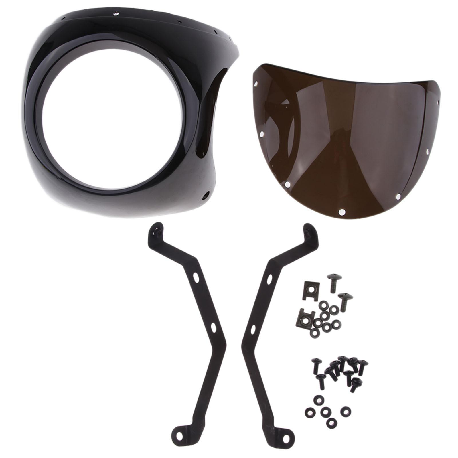 2x7" Motorcycle Universal Retro Headlight Fairing Wind Screen Black