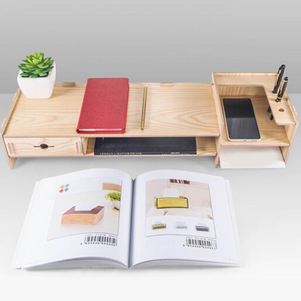 Monitor Stand Riser with Storage Organizer Drawers Bamboo