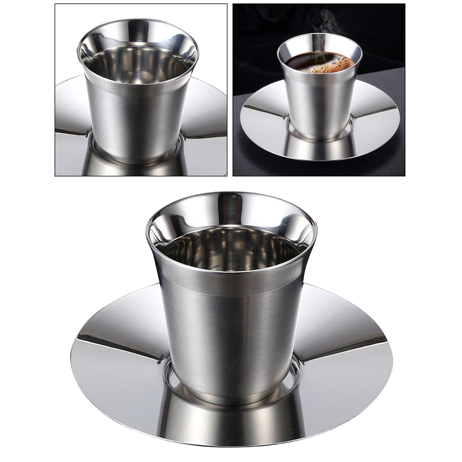 Double Walled Coffee Mug Insulated Tea Cup Tumbler Stainless L with Plate