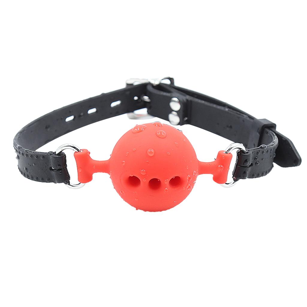 Leather Paly Buckle Belt Silicon Mouth Gag Red