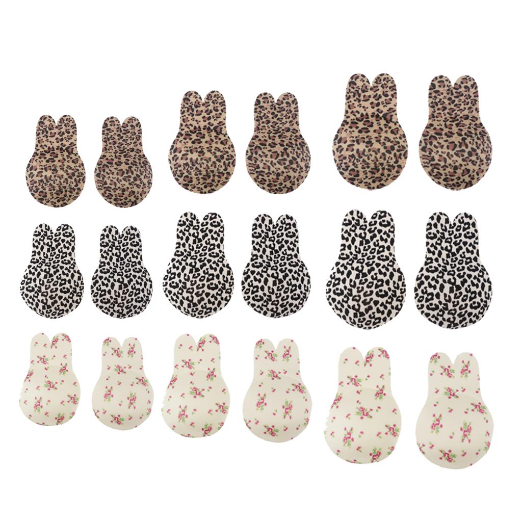 Silicone Rabbit Ears Breast Lift Nipple Covers Pasties Dark Leopard 9cm