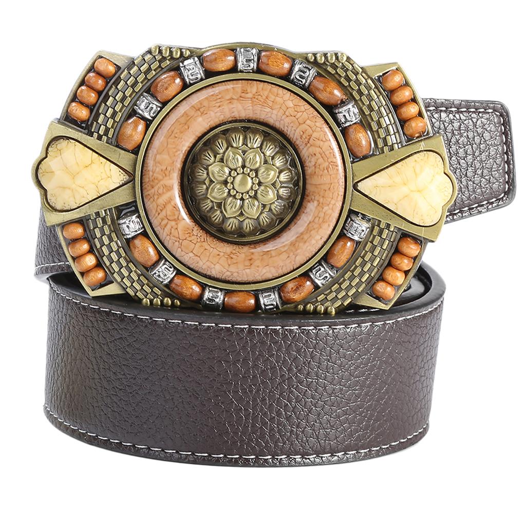 Mens Western Bohemian Indian Buckle Native America Jeans Waist Belt Coffee 1