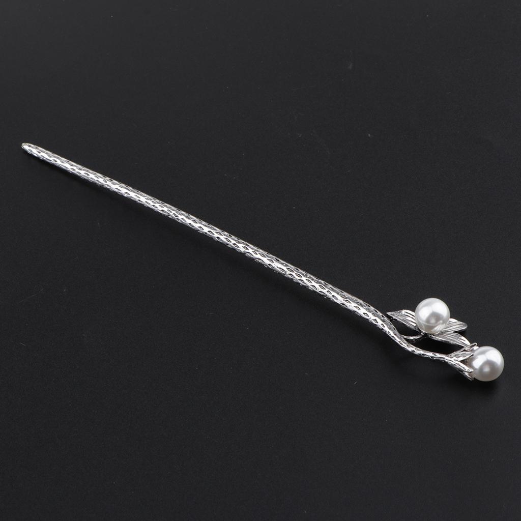 2xWomens Pearls Flower Hair Stick Antique Silver Chopstick Orchid Shape