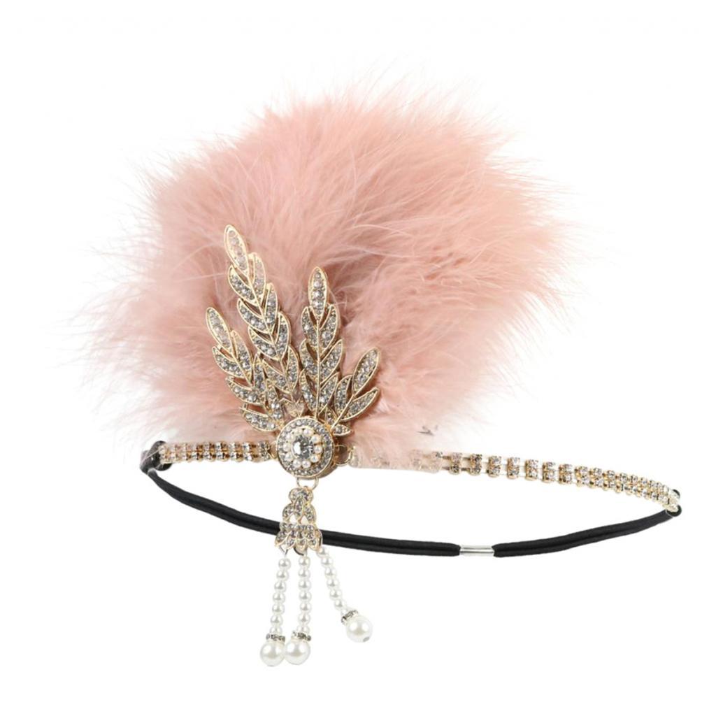 1920s Feather Headband Flapper Headpiece Fancy Headdress Fascinator Pink