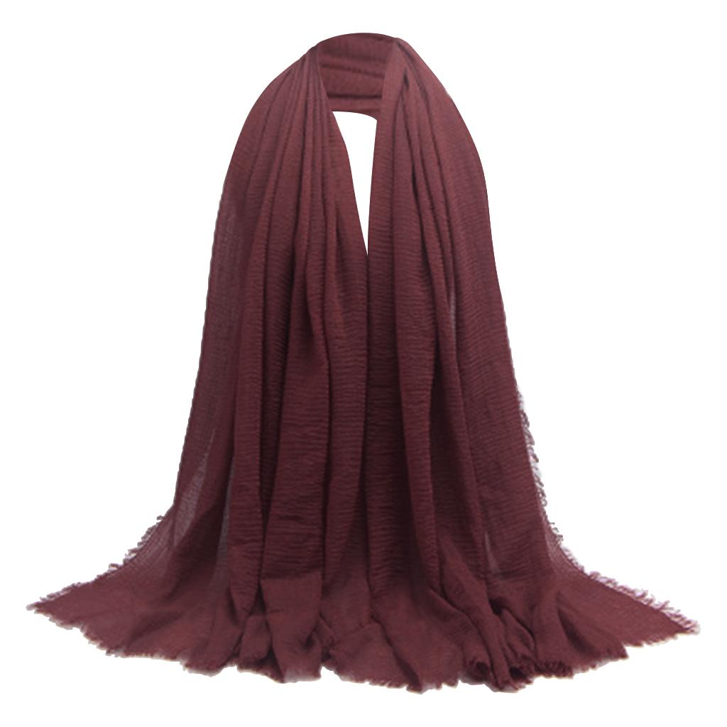 Women Wrinkle Scarf Crinkle Muslim Hijab Scarves Long Wrap Scarf Wine Red