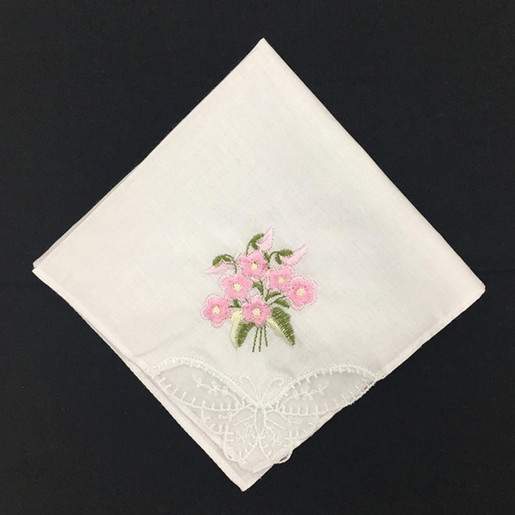 12Set Cotton Floral Handkerchiefs Embroidered Pocket Hankie Kerchiefs Towel