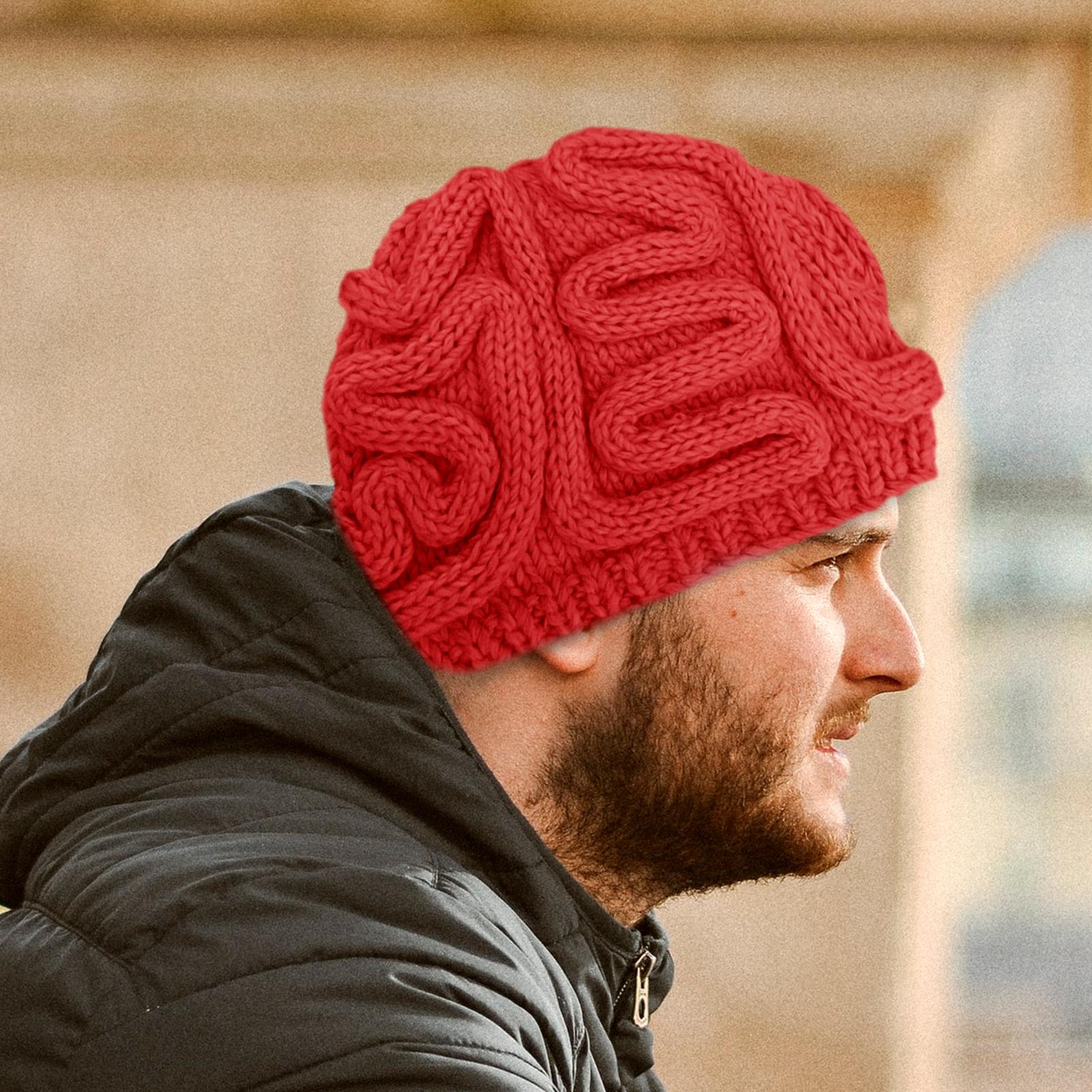 Crochet Knit Beanie Hat Adult Kid Horrible Brain Prop Red Adult