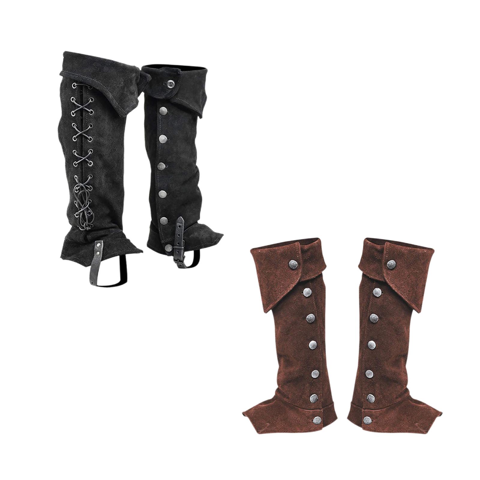 2xPirate Boot Cover Steampunk Renaissance Knight Warrior Costume Accessories Black