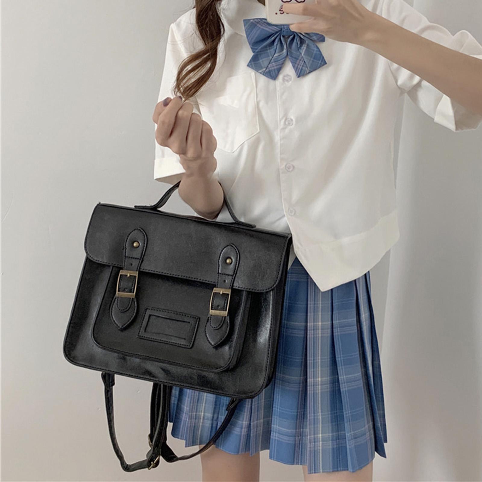 Women Backpack Schoolbag Student Shoulder Bag Multi Pocket PU Leather Black