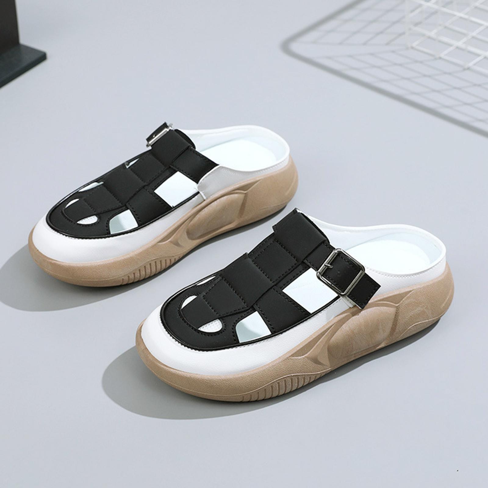 Women's Slide Sandals Comfortable Flat Shoes 5cm Thick Sole Nonslip Slippers Black 39