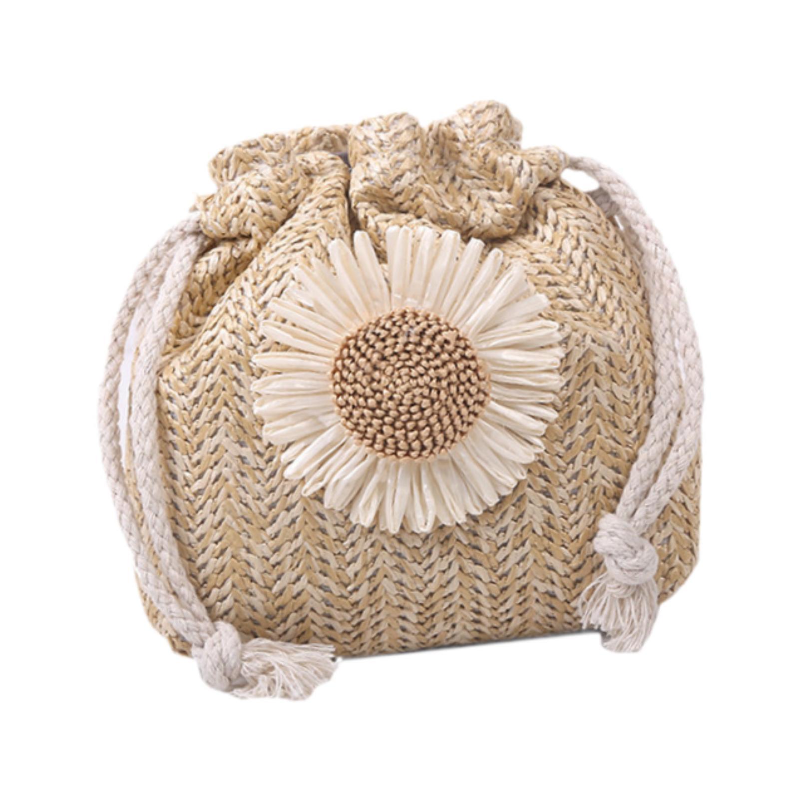 Womens Bucket Bag Satchel Shoulder Bag Drawstring Handbag Fashion Woven Bag Khaki