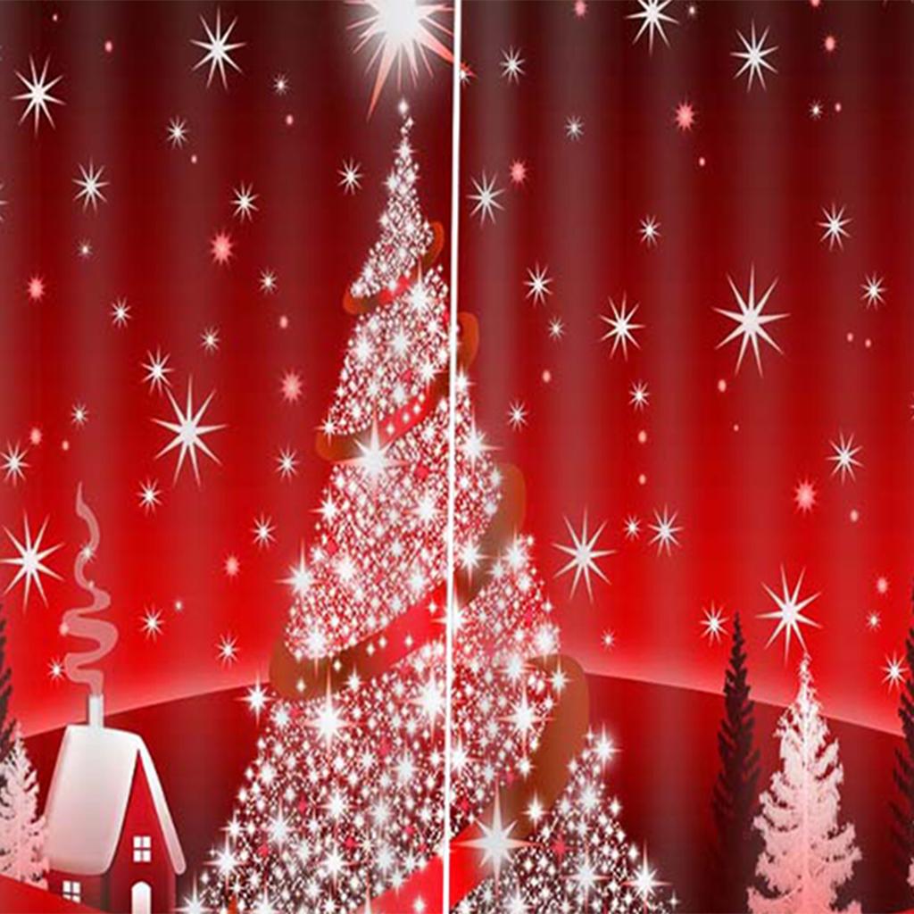 2Pcs Christmas Polyester Window Curtains Bedroom Living Room Bathroom