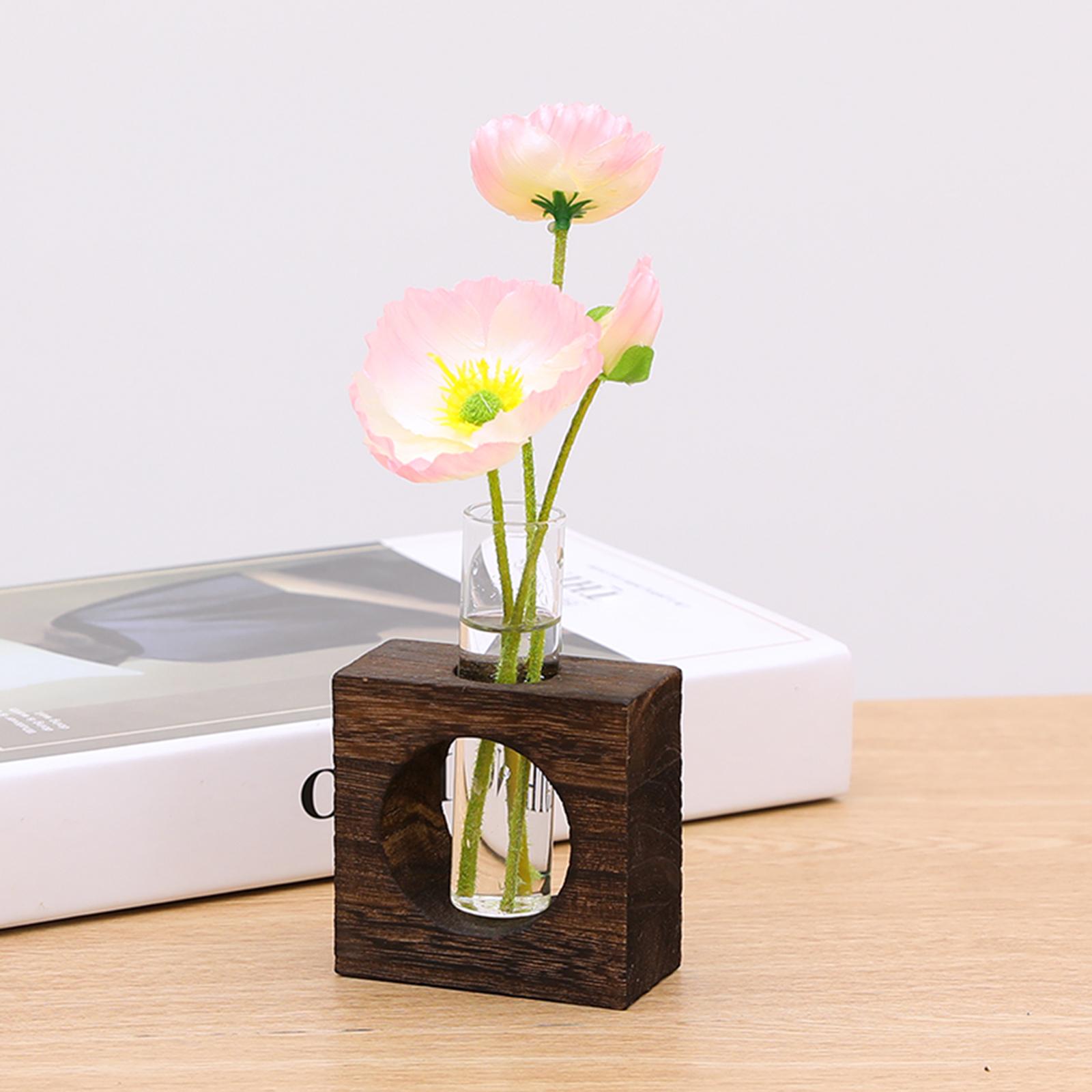 Glass Planter Test Tube Vase in Wooden Stand for Hydroponic Plants