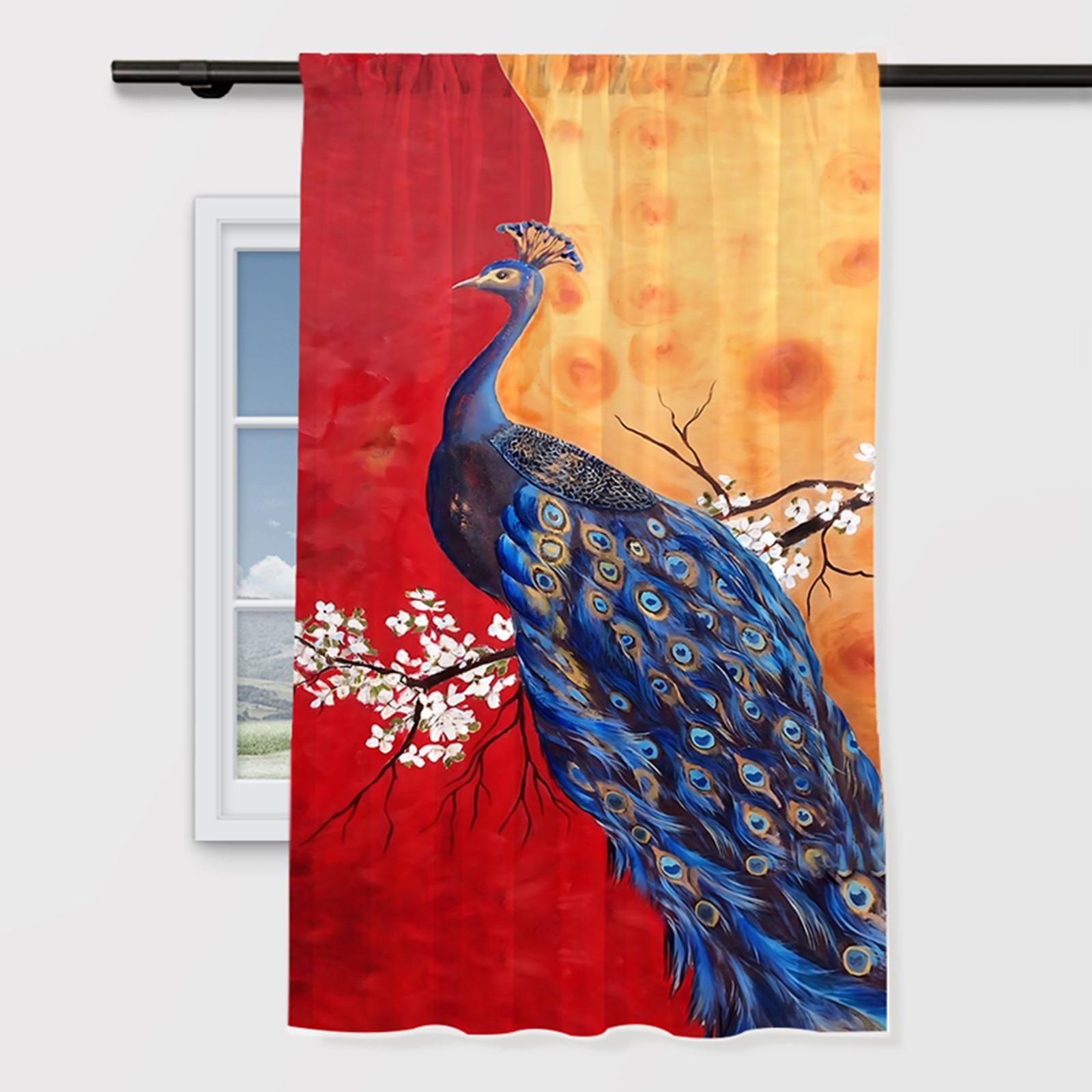 Peacock Print Window Panels Animal Pattern for Living Room Bathroom Kitchen