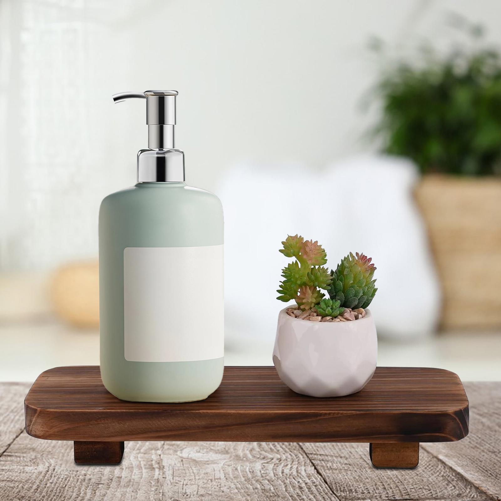 Wood Pedestal Stand Counter Soap Dispenser Stand Rustic Wooden Pedestal Tray